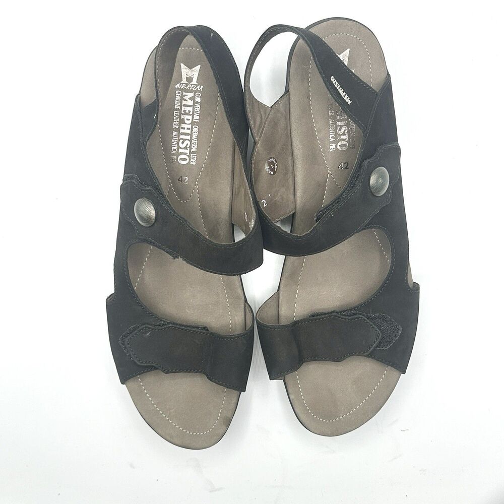Mephisto Prudy Women's Black Wedge Heel Sandals EU Size 42 US Size 12 Suede - Picture 4 of 16